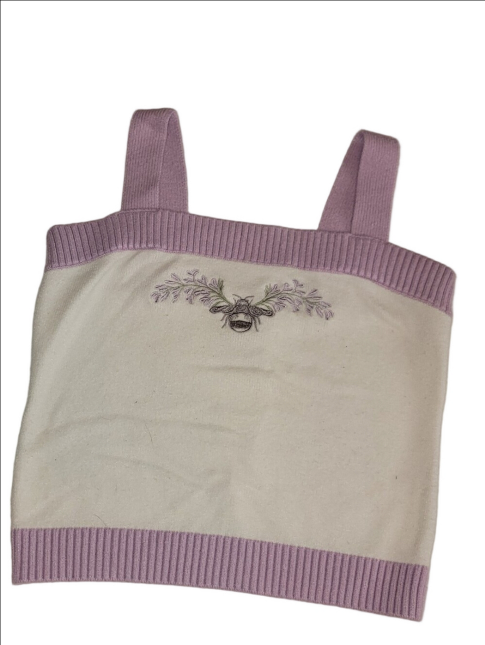 Hot Topic BRIDGERTON Knit Tank Cream And Lavender Bumblebee Embroidered Size Med